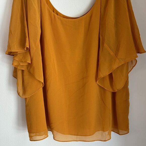City Chic Women mustard yellow flutter sleeve scoop neck blouse top NWT 18 read! - Picture 3 of 11